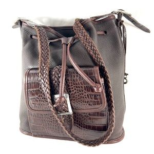 BRIGHTON Brown Leather Drawstring Bucket Shoulder Bag